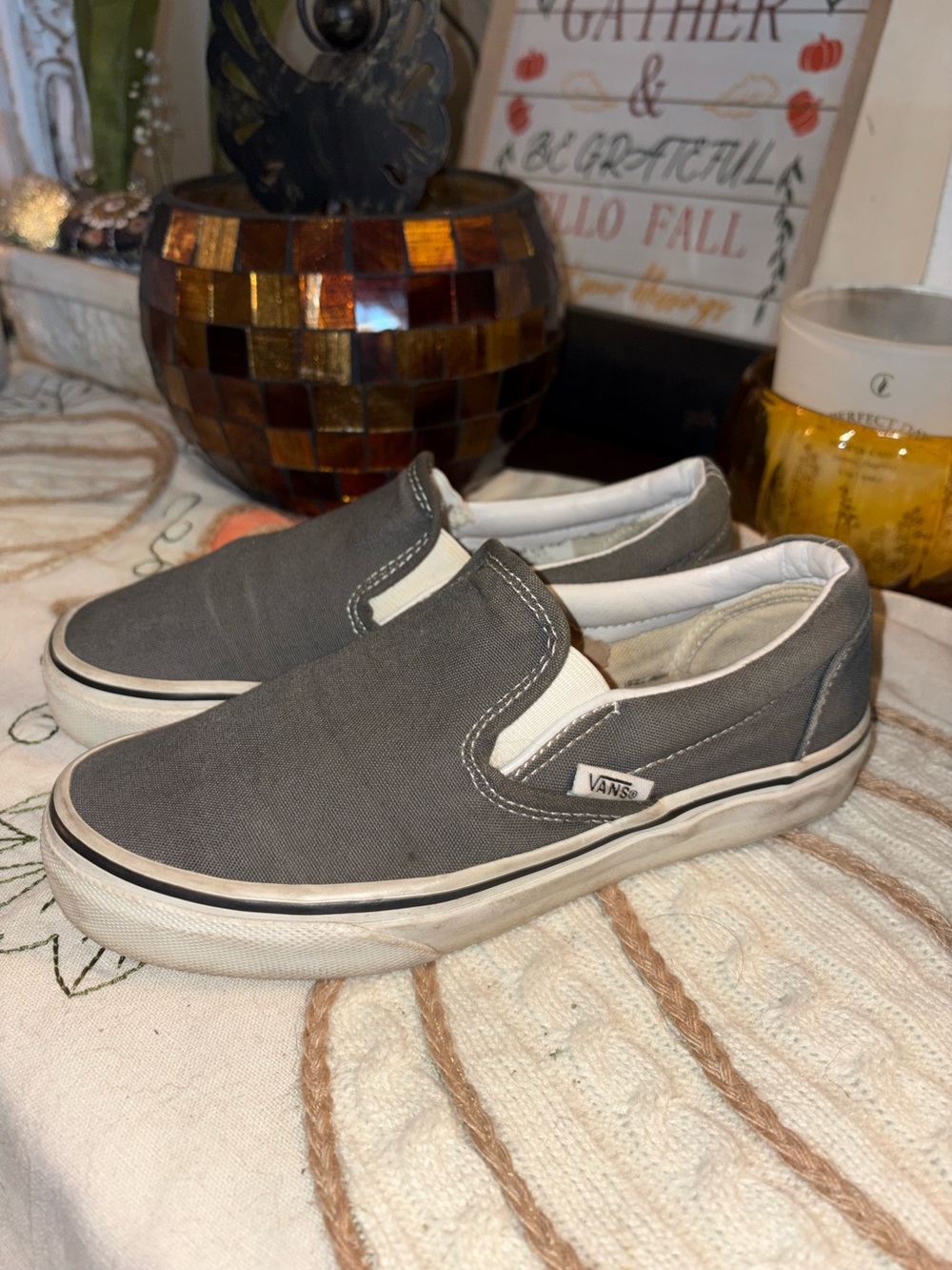 Vans Classic Slip-On Charcoal Grey Canvas Sneakers - Size Men’s 3.5 Women’s 5